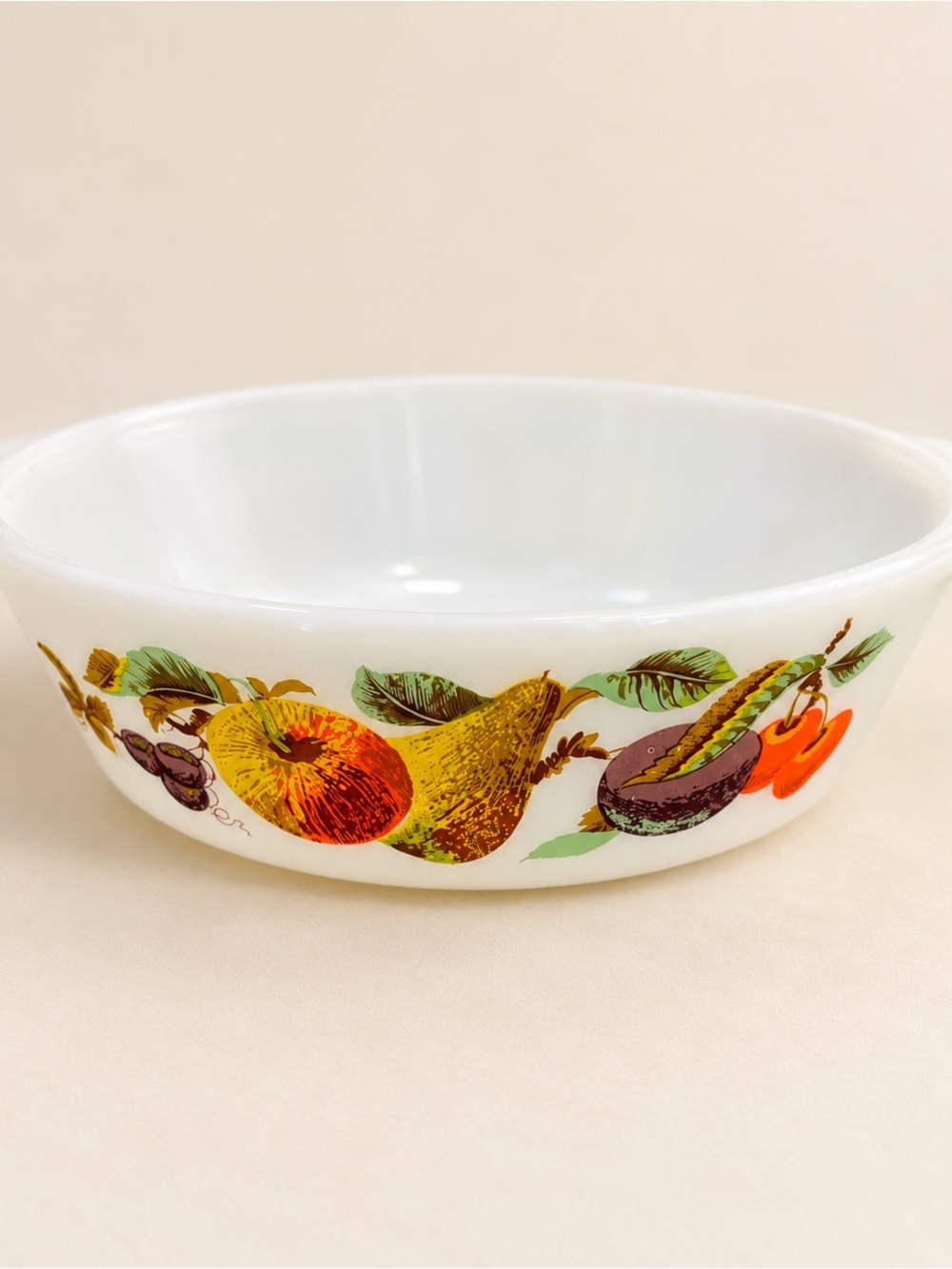 Vintage White Fruit Pattern Serving Bowl